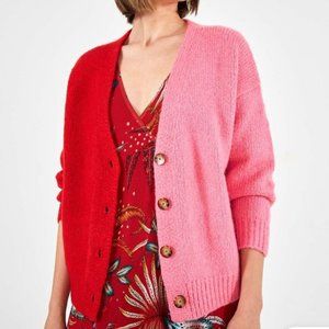 Farm Rio NWT Colorblock Pink and Red Cardigan - Size S